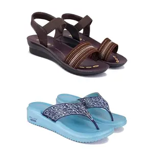 Kashwi Enterprises Women's Comfortable Sandal,Casual Lightweight Sandal for Everyday Wear | BTR- (2-Combo)-1963-OO8-EURO-36