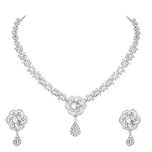 Atasi International Silver Plated Crystal AD Style Necklace Jewellery Set with Earrings for Women Ideal for Party, Wedding, Festivals (R5656)
