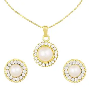 Shining Jewel - By Shivansh Shining Jewel 24k Gold Plating Pearl and Crystal Stylish Necklace Set With Matching Earring (SJ_2104)