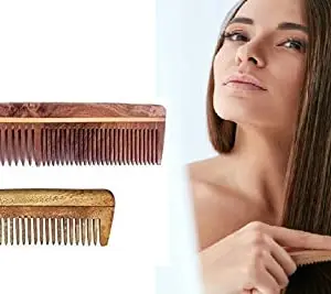 Boxo Neem Wood Comb Natural & Eco Friendly Wide Tooth Comb, Anti-Bacterial Styling Comb for All Hair Types for Men and Women Set Of 2