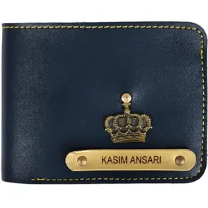 CUSTOMISE STUDIO Wallet with Name & Charm - Personalized Leather Wallet for Men - Customizable Gift for Him - Unique Charm Accessory - Perfect for Special Occasions (Blue)
