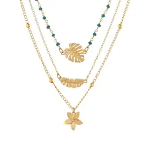 VOYLLA Hawaii Tropical Flora Multi-Layered Necklace|Short Necklace For Women|Boho|Vacation|Travel|