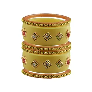 Vidhya Kangan Stone Stud Color Cream Acrylic Bangle | Over Size | Plus size |For Woman and girlsChura Bangles Set for Wedding and Party (sku-ban25829)