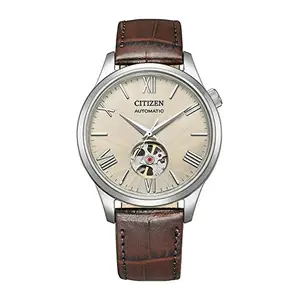 Citizen Leather Unisex Automatic Gents Analog Watch White Dial - Nh9130-17A 40Mm Cream, Cream, 40Mm, Strap, Cream, 40Mm, Strap