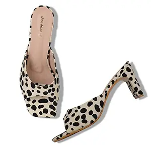Shoeshion Women's Strapless, Leopard Print, Open Toe, Slip-On Block Heels Fashion Sandals.(Cream, numeric_6)