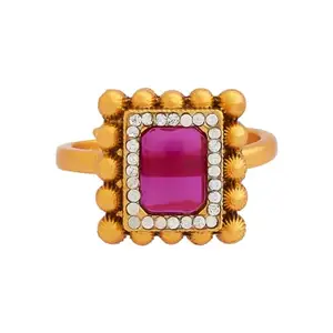 Kushal's Fashion Jewellery Ruby Gold Plated Ethnic Antique Finger Ring - 417087