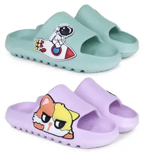 Pampy Angel Combo Pack of 2 Slipper/Flip Flops/Slides for Women,(Tato-Spac-Green,Pika-Purple),39 (Euro)