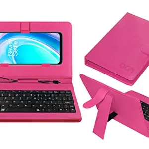 ACM Keyboard Case Compatible with Oneplus Nord Ce 2 Lite Mobile Flip Cover Stand Direct Plug & Play Device for Study & Gaming Pink