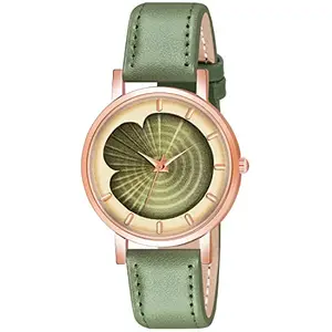 NORKIN Analog Round Dial Leather Strap Watch for Women's (Green)
