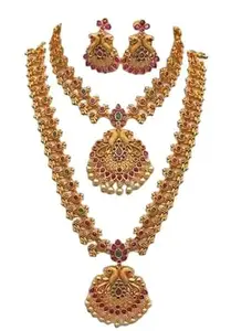 Layken Traditional Gold plated Long Haram Necklace Set For Girls & Women_LCOMBO-206
