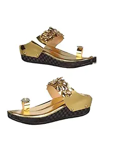 WalkTrendy Womens Synthetic Gold Open Toe Heels - 7 UK (Wtwhs568_Gold_40)
