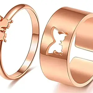 Utkarsh (Rose-Gold Color Valentine's Day Adjustable Size Romantic Couple Friendship Promise Matching Punk Fashion Butterfly Design Open-Cuff Finger Dainty Trendy Rings Set