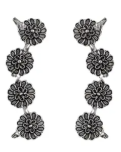 Teejh Vedika Silver Oxidised Floral Earcuffs For Women