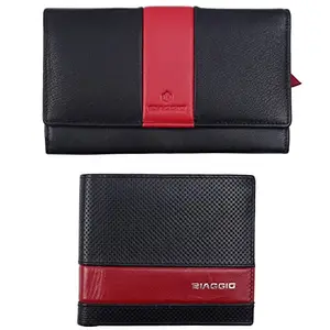 Biaggio Genuine Leather Couple Wallet Gift Set Timeless Elegance for Two, Perfect Pairing, Symbol of Love and Togetherness, Black and Red (B0B17CCRNR)