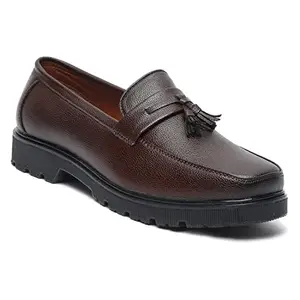 MUTAQINOTI Men's Bistre Brown Faux Leather Shoe Gothic Platform Handmade Formal Tassel Moccasins British Style Shoes for Men Officewear Slip-on (Size-10 UK) (PS-BB_GE)