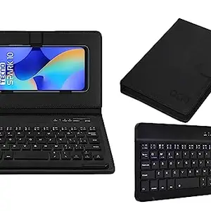 ACM Wireless Bluetooth Keyboard Case Compatible with Tecno Spark 10 Mobile Flip Cover Stand Study Gaming Black