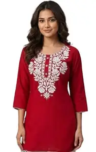LIBA CREATIONS Women Embroidery Short Kurti, Trendy Ethnic Wear Top, Comfortable Casual & Office Wear Kurta.