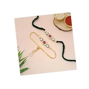 meryCraft Multicolour Brass Fancy Bracelet Style, Beautiful Traditional Rakhi Set Combo for Bhaiya and Bhabhi (Set of 2) 2025-023