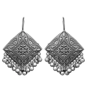 Dulcett India | Black Oxidised Floral Earrings | German Silver Earrings | Antique Finishing Floral Pearl Earrings| German Silver Fish Hook Earrings for Women & Girls