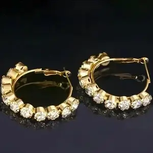 Crystal Hoop Earrings, Gold-Plated, Rhinestone Studded, 2.5 cm Diameter