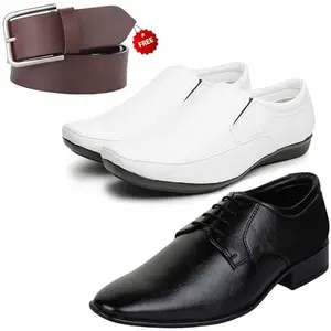 Graceful Formal Shoes/Party Shoes/ 2 Shoes Combo with Free Belt for Men and Boys (BAZAAR8815_VTR-301-Blk) Multicolor