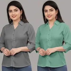 Formal Cotton Blend Shirt for Women with 3/4 Sleeve for Casual Wear Combo of 2