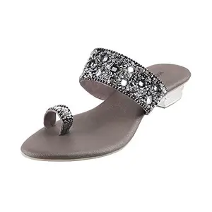 Mochi Women Gun Metal Synthetic Sandals (Size Euro36/Uk3)