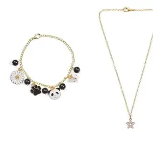EnlightenMani Black & White Beads & Charms Bracelet with Star Necklace