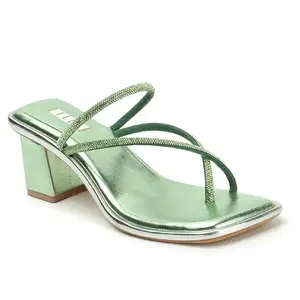 ELLE Women's Slip On Heel Sandals Colour-Green, Size-UK 4