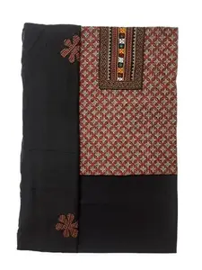 Smit Enterprise Women's Kachhi Bandhani Katha Work Cotton Unstitched Dress Material | Ethnic wear | Marriage Wear | Casual Wear. (Black And Red)