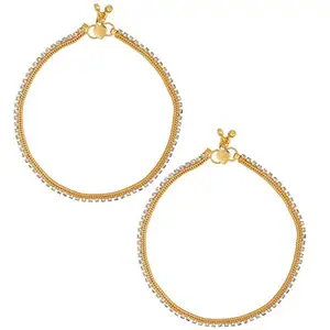 Memoir Gold Plated Single liner white CZ studded, Payal, Pajeb Bichiya, Fashion jewellery Women