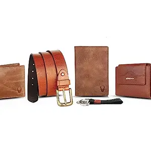 WildHorn Leather Executive Gift Set | Combo Of Men's Wallet, Ladies Wallet,Passport Holder,Men's Belt & Keyring |5 In 1 Mega Combo| Best Gifting Options, Multicolor