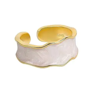MYKI Ethereal luster Adjustable White Enamel Ring Adjustable For Women & Girls