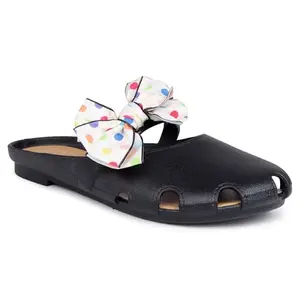 CASSIEY Latest Fashion Slippers For Women slipper Printed Bow design Slip on Flat Sandals- Black