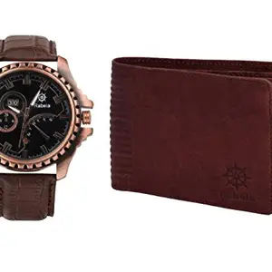 Rabela Men's Combo Pack of Wallet and Watch Analog Leather Strap RW-676
