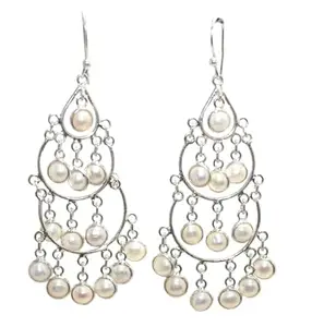 Rajasthan Gems Dangle Earrings 925 Sterling Silver Freshwater Pearl Gem Stone Handmade Traditional Women Gift i309