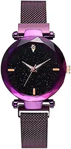 Acnos® Premium Purple Glass Black dial Magnetic Belt Purple Analog Watch for Men and Womne Pack of - 1