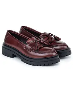 Shuz Touch Women Girl Fashion Comfirt Casual Chunkey Loafer Shoe - Cherry