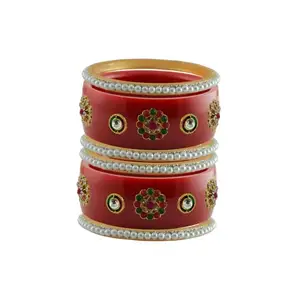Vidhya Kangan Stone Stud Color Red Acrylic Bangle | Over Size | Plus size |For Woman and girlsChura Bangles Set for Wedding and Party (sku-ban25072)