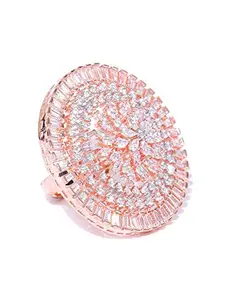 Priyaasi Gold Plated Geometric Shaped American Diamond Adjustable Ring For Women And Girls