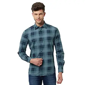 Crimsoune Club Men Blue Reversible Checked Shirt - M
