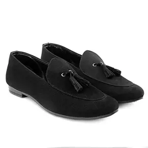 YUVRATO BAXI Men's Black Suede Material Casual Stylish Tassels Slip-On Shoe-10 UK
