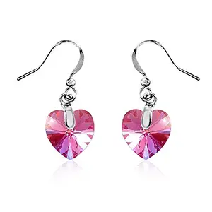 Mahi Rhodium plated Tiny Pink Heart Swarovski Element Love for My Valentine Earring ER1194208RPin