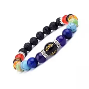 ASTROGHAR Auspicious Tibetan Buddhist Om Mani Padme hum Mantra Engraved Black Obsidian And Chakra Crystals With Lava Volcanic beads Protection And Peace Bracelet For Men And Women
