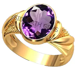 AKSHITA GEMS 12.00 Carat Certified Amethyst Stone Adjustable Gold Plated Ring for Women's