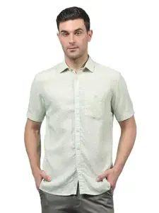 Crimsoune Club Men's Green Printed Linen Shirt (XXL)