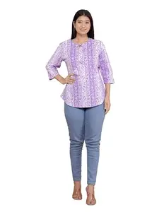 ZEALISTIC Enterprises Leaf Printed Straight Round Neck with Tassels 3/4th Sleeves Kurti Perfect for Casual, Formal, and Ethnic Wear (Purple-XXL)