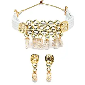 Karatcart Gold Plated White Tumble and Polki Kundan Choker Necklace Set for Women