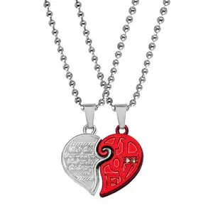 M Men Style Valentine Gift Zirconia Crystals I Love You Engraved Heart Lock Key Stylish Zinc, Metal Pendant Neckale Chain For Men And Women SPn2021581