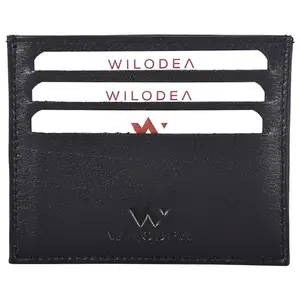 Wilodea RFID Protected Leather Slim 6 Credit Card Holder Wallet for Men Women (Black)